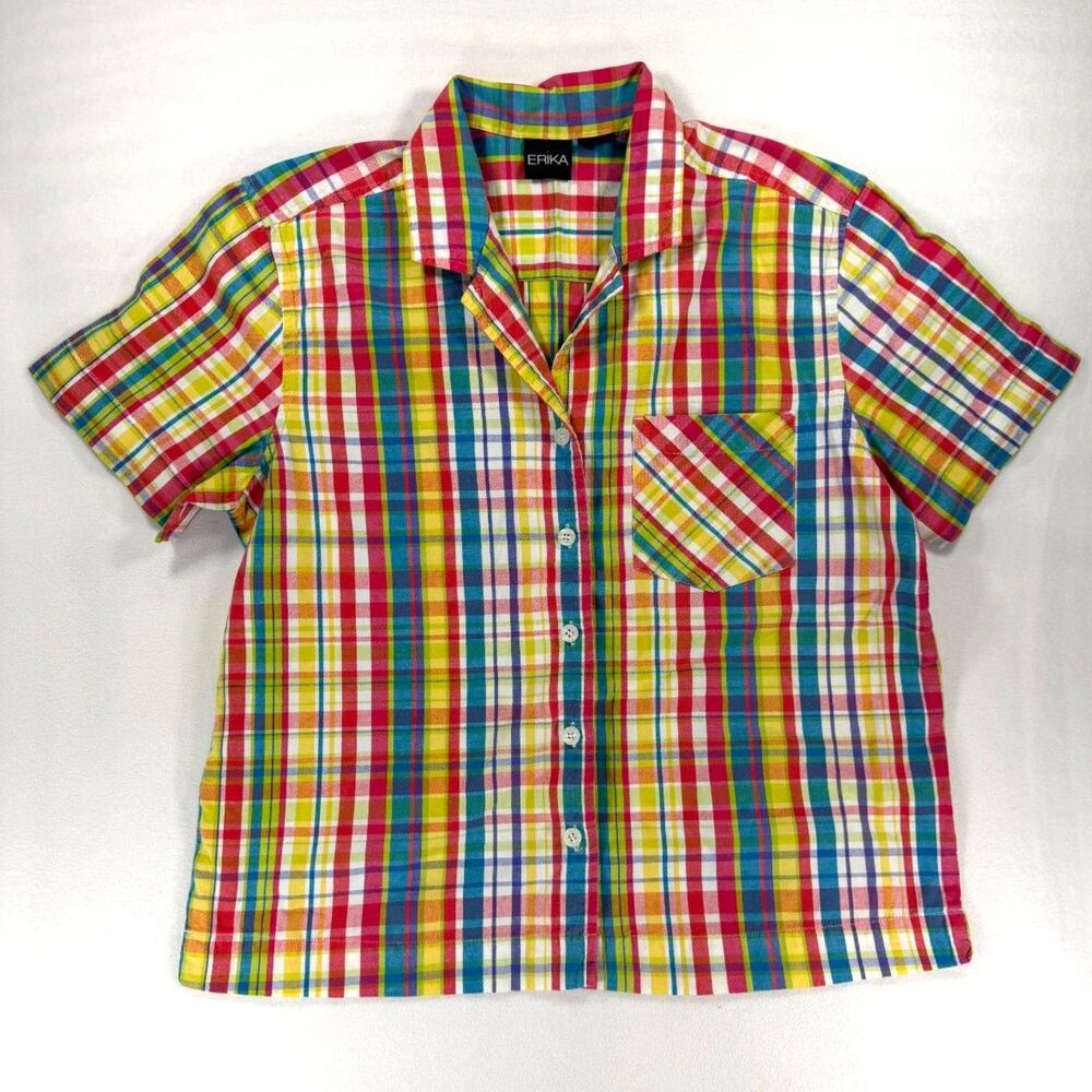 Vintage 90's Erika Bright Multicolored Women's Plaid Button Up Cottage Retro M